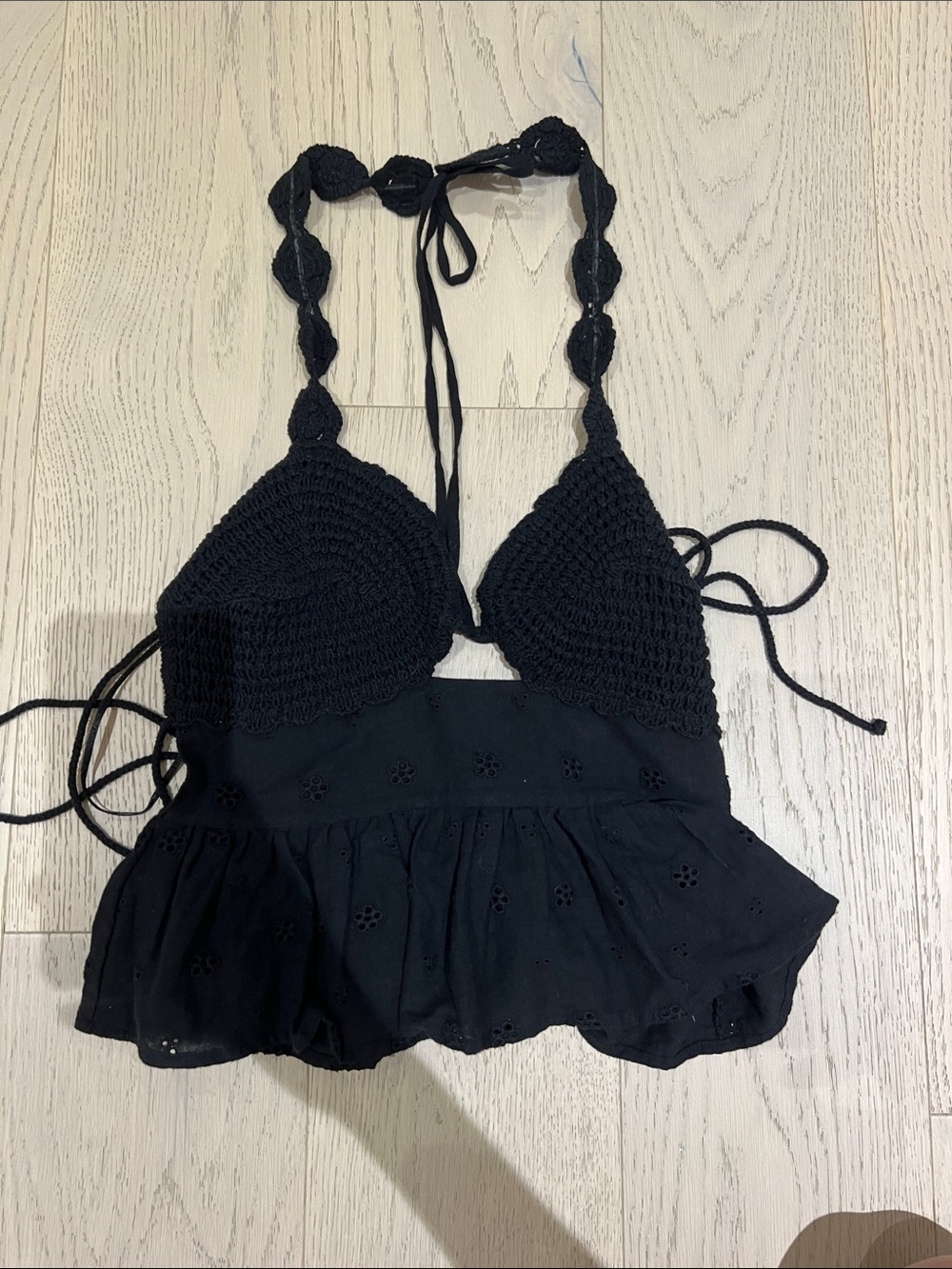 Zara Black Crochet Halter Peplum Camisole